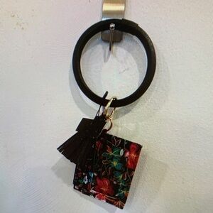 Pink and Black Floral Key & Card Holder with Bangle